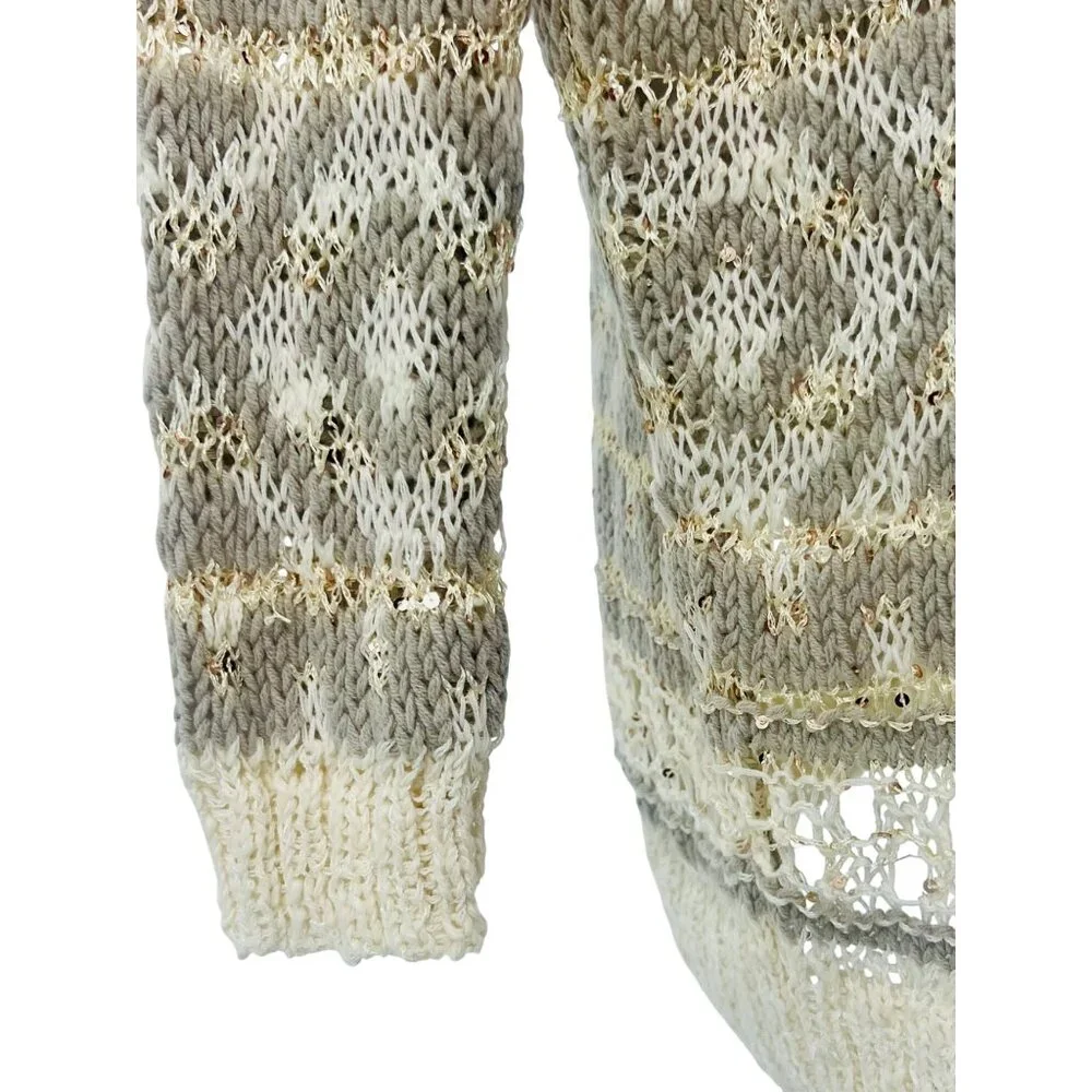 RARE NWT Free People Ivory Metallic Shimmer Slouchy On-Off Shoulder Knit Sweater
